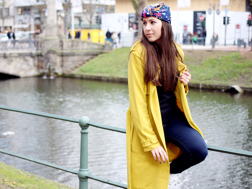 outfit, curry, mustard, tom tailor, trenchcoat, turban, düsseldorf